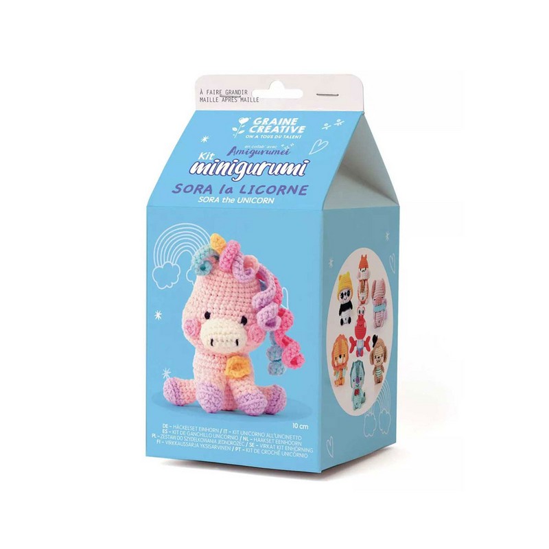 boite bleue sora la licorne kit crochet minigurumi de graine créative